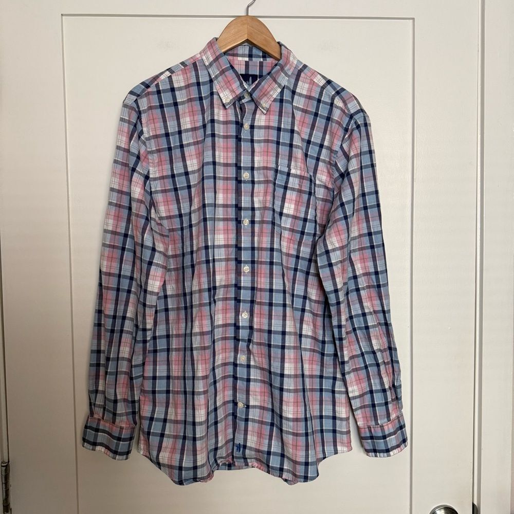 Johnnie O Shirt Mens L Blue Purple Plaid Button Down Long Sleeve Preppy Casual